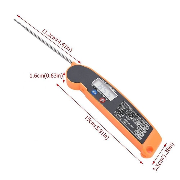 Kökstermometer Digital multifunktionell mattermometer hopfällbar (a-5-f6) Orange