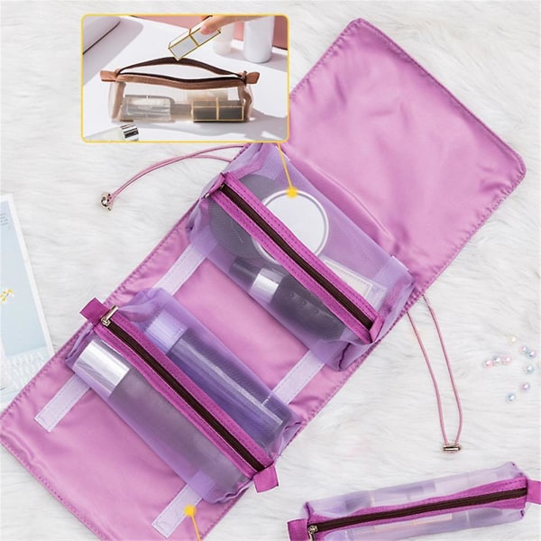 Stor kapacitet 4 i 1 Bärbar Resekosmetika Väska för Kvinnor - Avtagbar Nät Makeup Box Väskor - Toalettartiklar Förvaringsorganisatör null none