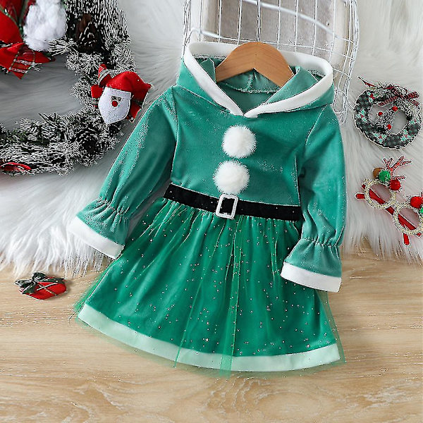 Jul Fru Jultomten Kostym Baby Barn Flickor Julfest Finklänning Cosplay Klänningar 1-6 år 1-2 Years Green