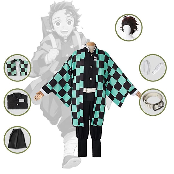 Anime Expo Tecknad karaktär Cosplay Kostym Demon Slayer Kochou Shinobu Kimetsu No Yaiba Tanjirou Nezuko Cosplay Kimono Wig V kids 120cm Kamado Tanjirou 2