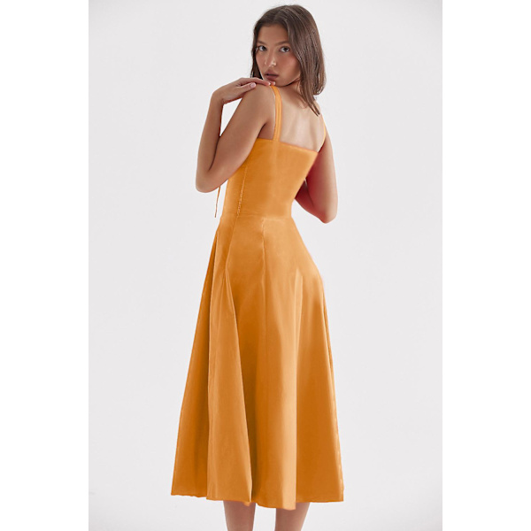 Blommönstrat print ärmlöst rynkad byst delat lår Boho midiklänning Carmen print bustier solklänning Orange Slip Dress Asia L  EU M