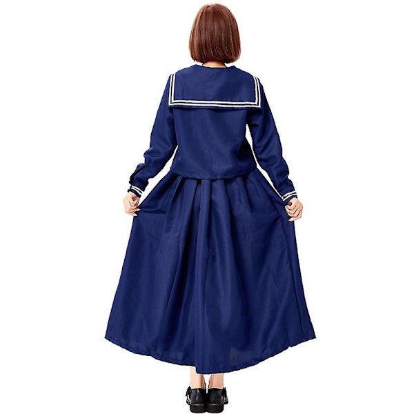 Wabjtam Vuxen Kvinna Japansk Marinblå sjöman Sailor Uniform Marinblå Delad långärmad V-ringad Japansk skoluniform med röd halsduk S