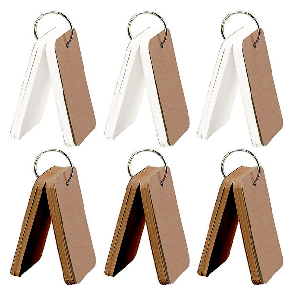Tomma indexkort Färgade flashkort med pärmring för skola, lärande, 6-pack, 2,16"x3,5", 300 Count White*Brown