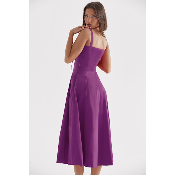 Blommönstrat print ärmlöst rynkad byst delat lår Boho midiklänning Carmen print bustier solklänning Purple Slip Dress Asia XL   EU L