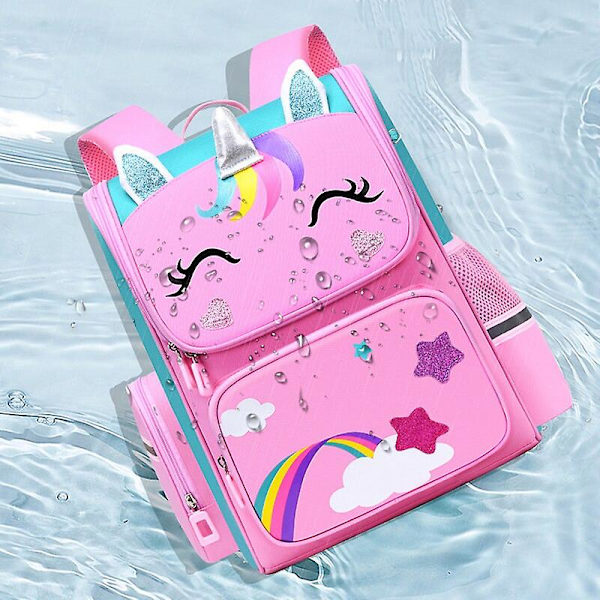 1-5 årskurs grundskoleelever ryggsäck för flickor 3d tecknad enhörning skolväska barn söt regnbåge mochila escolar 3pcs small rose none