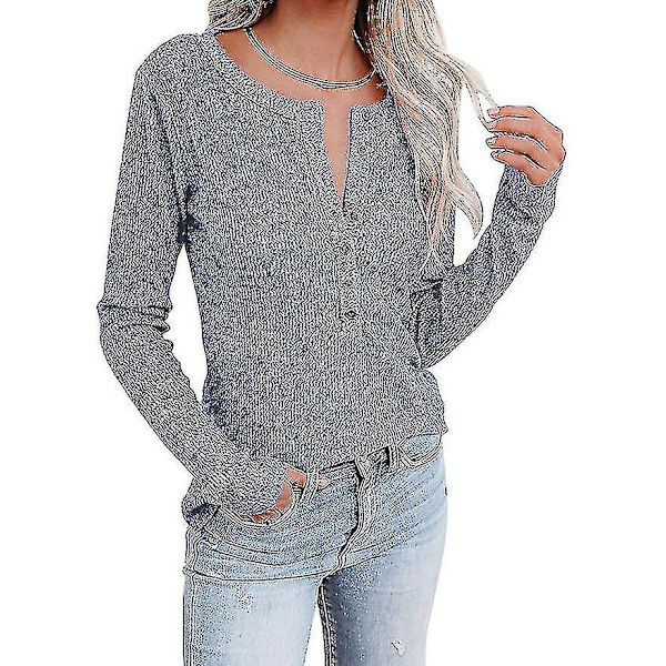 Kvinnors höst-/vintermode V-ringad print Långärmad Casual Lös T-shirt Plus Size Blue M