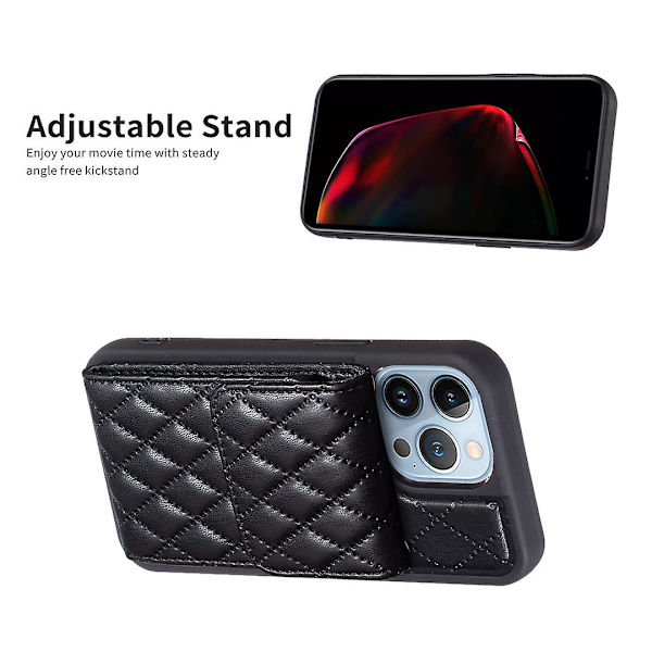 Bf22-stil för Iphone 13 Pro Kickstand Cover Pu Läderbelagd TPU-kortplatser Phone case Black
