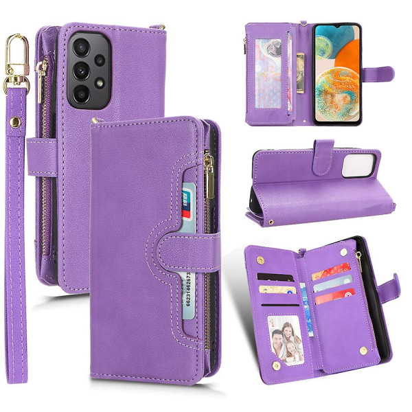 För Samsung Galaxy A23 4g / A23 5g (global version) Blixtlåsficka Läderplånbok Phone case Mobilfodral Cover Purple