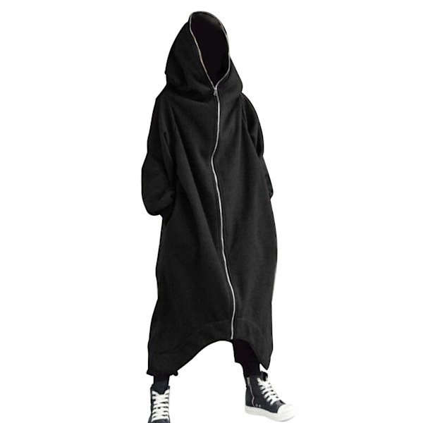 Unisex långärmad huva Nazgul lång kappa dragkedja Fleecefodrad lång luvtröja Gray M