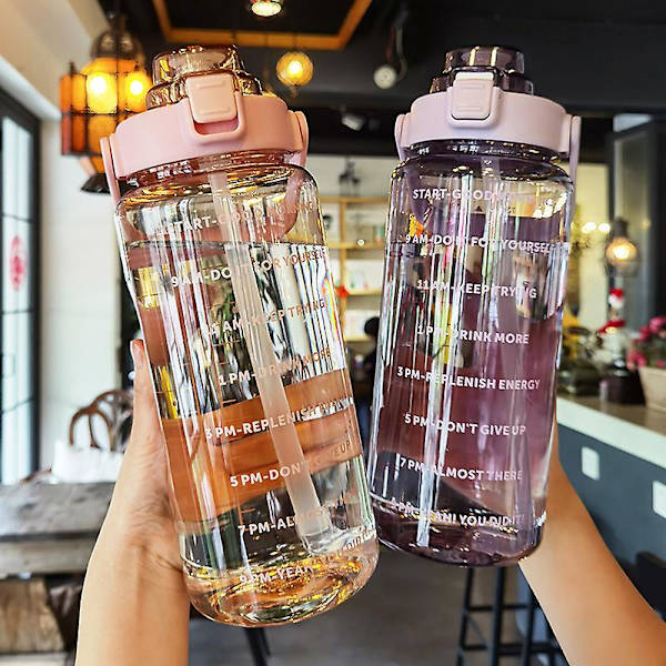 2000 ml vattenkopp med stor kapacitet hona med sugrör Tidsskala Sport utomhus sommar vattenflaska Plast vattenflaska#xmgwl001 Pink 2000ML