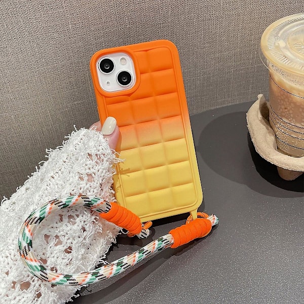 3d case kompatibelt med Iphone 15 Pro Max, mjuk Tpu Stötsäkert case med handrep Orange-Yellow For iPhone 15 Pro Max