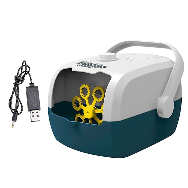 Bärbar automatisk bubbelmaskin för barn utomhus bakgård/sommarfödelsedagsfest Blue Rechargeable Rechargeable none