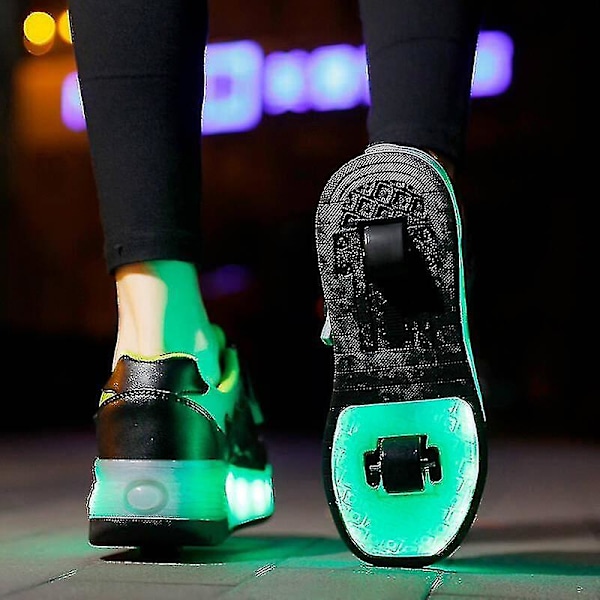 Childrens Sneakers Dubbelhjulsskor Led Light Skor Q7-yky Black 40