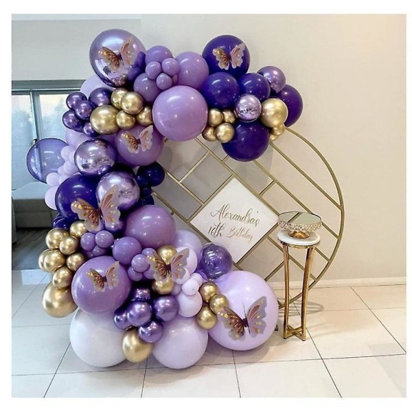 Lila ballonger Födelsedag Guld Fjäril Garland Dekoration Kvinnor Flickor Baby Shower Bröllop null none