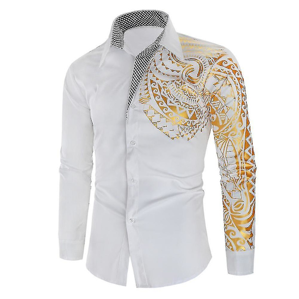 Herr guld långärmad skjorta med vänster print White M