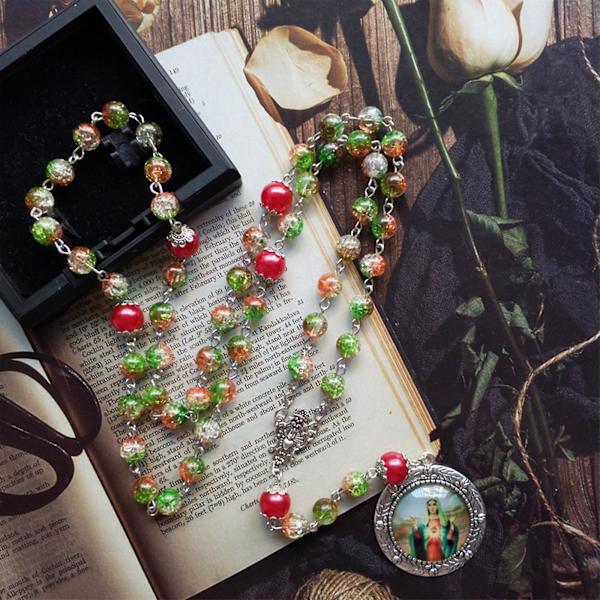 Antik religiös Mary Välsignelse Rosenkrans Bön Katolska pärlor Rosenkrans halsband Red