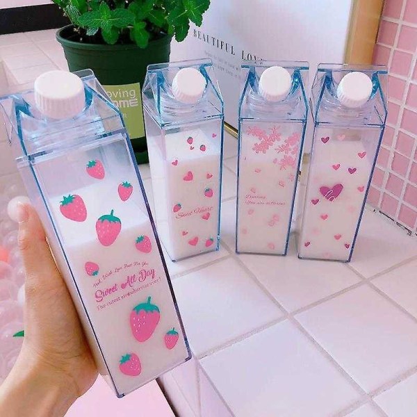 Girl Transparent plast vattenflaska Strawberry Transparent Milk Carton Bpa Free Girl Juice Water Cup null none