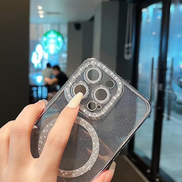 Magsafe Magnetic Luxury Plating Bling Rhinestones Diamond Sparkly Shockproof Case För Iphone 15 Pro Max 15 Ultra Silver