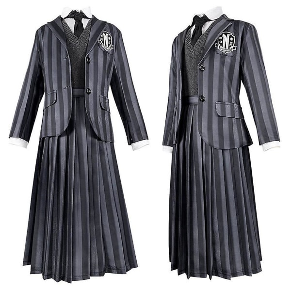 Onsdag Addams Deluxe set Nevermore Academy School Uniform Outfit Peruker Dam Cosplay Party Fancy Dress Up XL with Wig