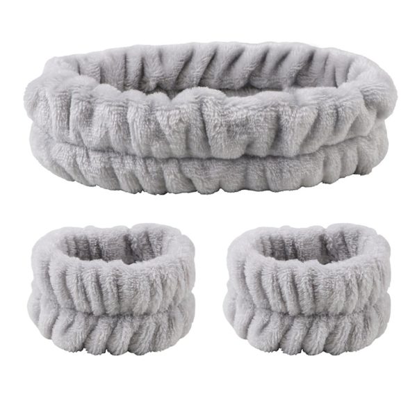 1 Hårband 2 Handledsband Set Mikrofiber Handdukstvätt Handduksband Armband för att tvätta ansiktsabsorberande armband Handledssvettband för kvinnor Gir Gray