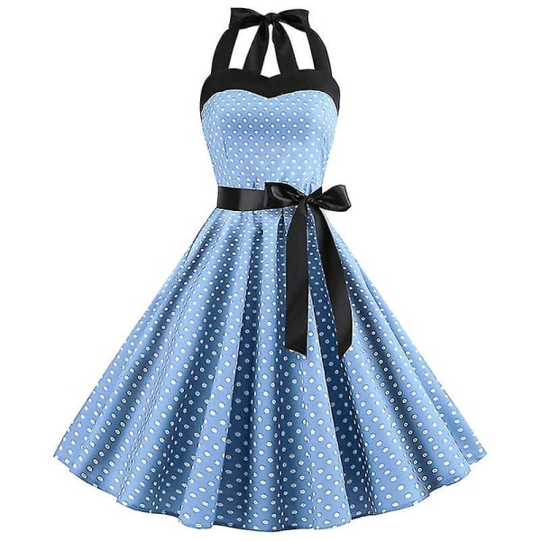 Sexig Retro Röd Polka Dot Klänning Audrey Hepburn Vintage Halter Klänning 50-talet 60-talet Gothic Pin Up Rockabilly Dress Robe L