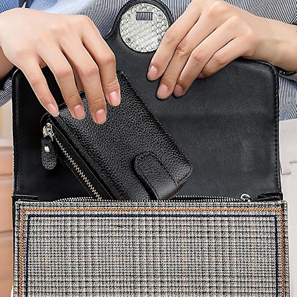 Korthållare plånbok för kvinnor/män, liten läder dragkedja Kortfodral case med ID-fönster, 11*8*4cm black