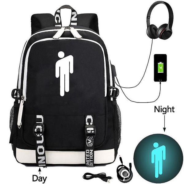 Billie Eilish Billie Eilish Pattern USB Laddningsryggsäck Student Skolväska Utomhus Axel Skolväska null none