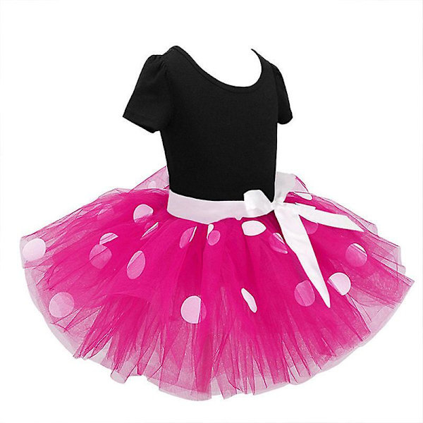 Barn Flickor Minnie Mouse Polka Dot Kortärmad Klänning Fest Casual Bow Tutu Tyllklänningar Rose Red 4-5 Years