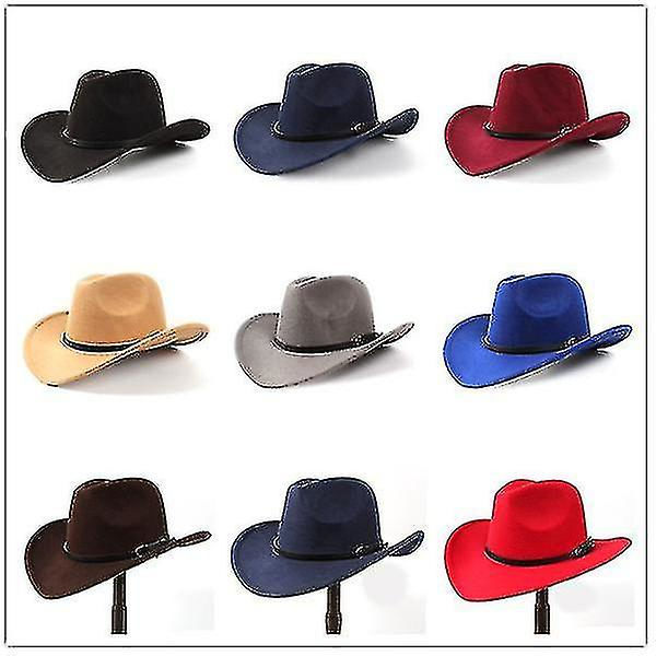 Unisex Vuxna Ull Cowboy Western Hatt Bred Brättad Cap Vinter Varm rose red none