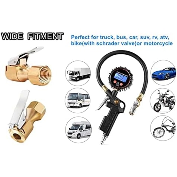 XYWZV Heavy Duty Mässing Luftchuck med Clip Adapter, Open Flow Rak Däck Chuck Luftmunstycke, 1/4&#34; FNPT Tire Chuck för Tire Inflator Pre B-2Pack