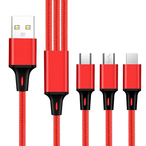 Multi-laddningskabel, 3-i-1-laddningskabel, multi-usb-kabel, snabbladdningskabel, en-till-tre datakabel Red