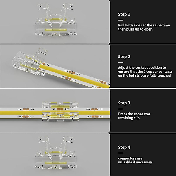 8mm Cob Connector 8st L-formad/hörnkontakt, 2st Gapless Connector för Cob Led Strip-ljus, ej As Shown none