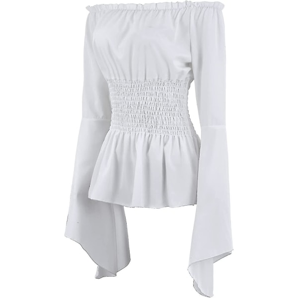 Renässansblus för damer Korsett Midjebälte Medeltida viktoriansk off-shulder långärmad skjorta Pirate Cosplay Kostymer White Large
