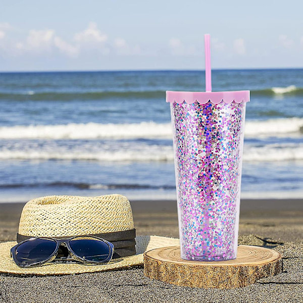 700 ml dubbellagers plastmugg, enkel genomskinlig glitterhalmkopp med paljetter, vattenkopp med stor kapacitet style2