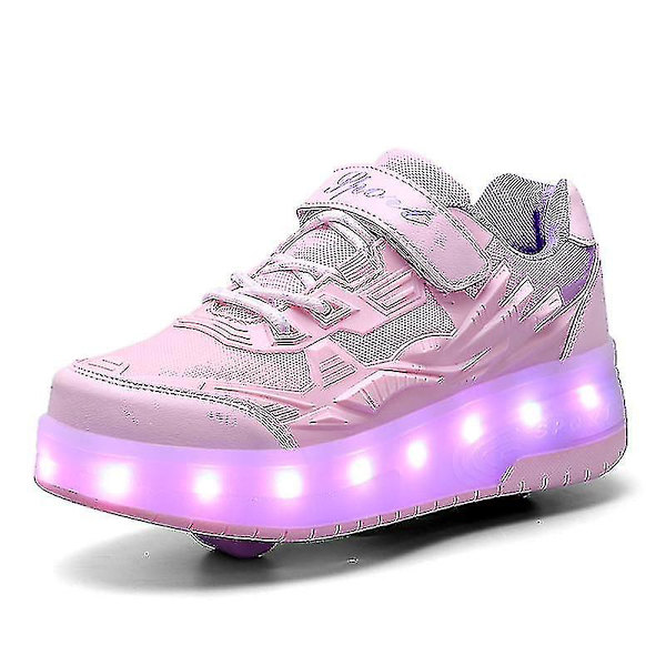 Childrens Sneakers Dubbelhjulsskor Led Light Skor Q7-yky Pink 36