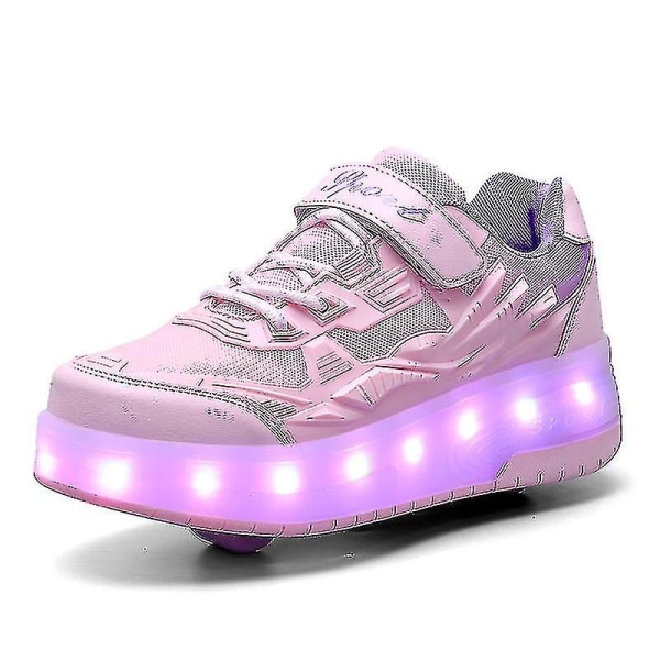 Childrens Sneakers Dubbelhjulsskor Led Light Skor Q7-yky Pink 40