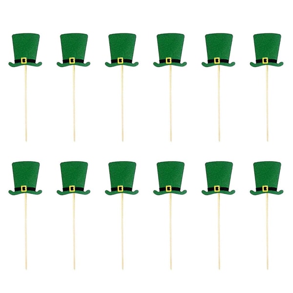 12st St. Patrick's Day Cake Toppers Paper Clover Hat Tårtval för dekoration Green none