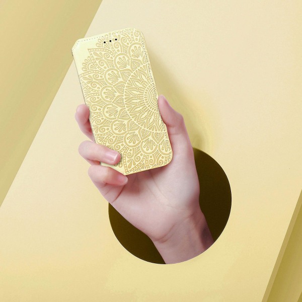 Case för Iphone 12 Pro plånboksmönster Etui Handytasche Coque präglat cover - guld null none