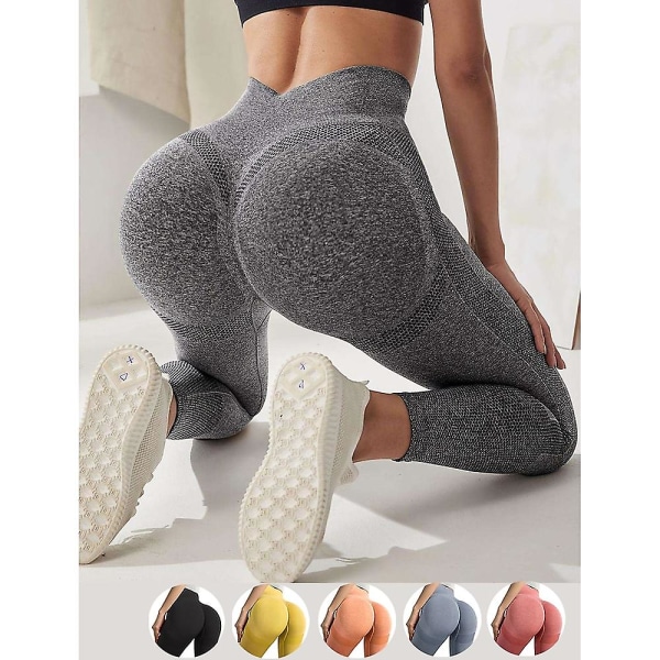 Sömlösa leggings för kvinnor Scrunch Butt Gym Seamless Booty Workout Tight Mage Control Rumplyft Hög midja Snabbtork Stretchig Fitness Gym Ru Gray L