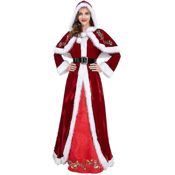 Plus Size Deluxe Velvet Vuxna Juldräkt Cosplay Par Jultomtekläder Fancy Dress Xmas Uniform Kostym För Män Kvinnor Red  Women L