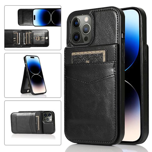 Läderbelagt Tpu- case För Iphone 14 Pro , Korthållare Mobiltelefon Cover Black