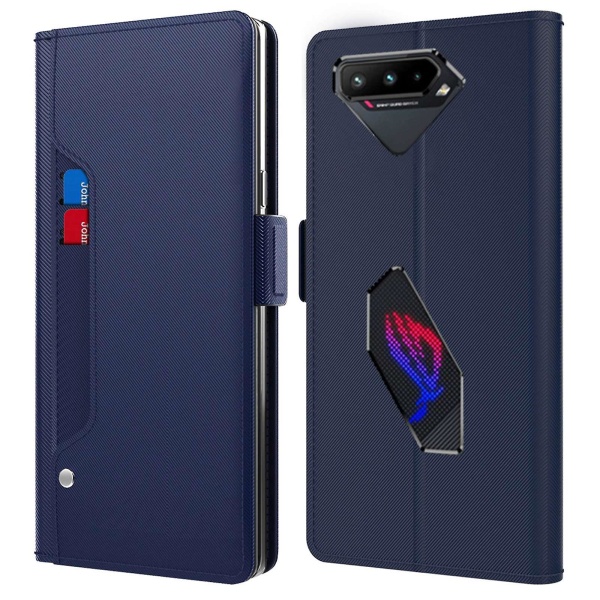 För Asus Rog Phone 5 Spegelfunktion Magnetisk stängning Pu Läder Phone case Folio Flip Stand Korthållare Cover Blue