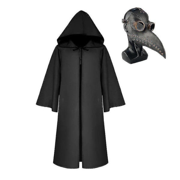 Plague Doctor Reaper Cosplay Vuxna Barn Karneval Halloween Kostym Med Steampunk Mask_nn Black with mask XL