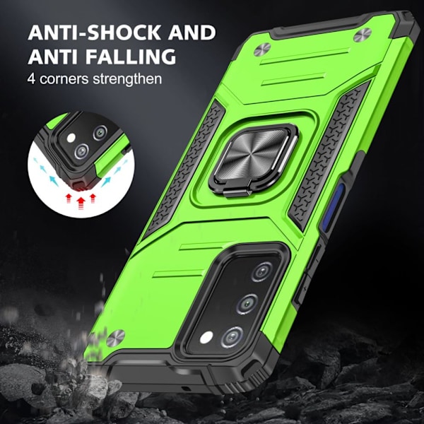 Xhy Samsung Galaxy A03S Case med magnetisk ringhållare Kickstand Militärklass helkropp Dubbellagers fallskydd Robust Hållbar lossnar green