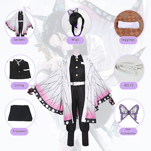 Anime Expo Tecknad karaktär Cosplay Kostym Demon Slayer Kochou Shinobu Kimetsu No Yaiba Tanjirou Nezuko Cosplay Kimono Wig V kids 110cm Kochou Shinobu 2