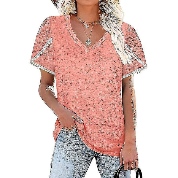 2023 kortärmad t-shirt för kvinnor Casual lös rund halsad topp Mode som andas sommarkläder Nytt pink L