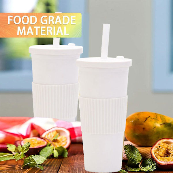 700ml Stor kapacitet dubbellagers plastkopp Halmmjölk Tekopp Bärbar utomhushalmkopp white