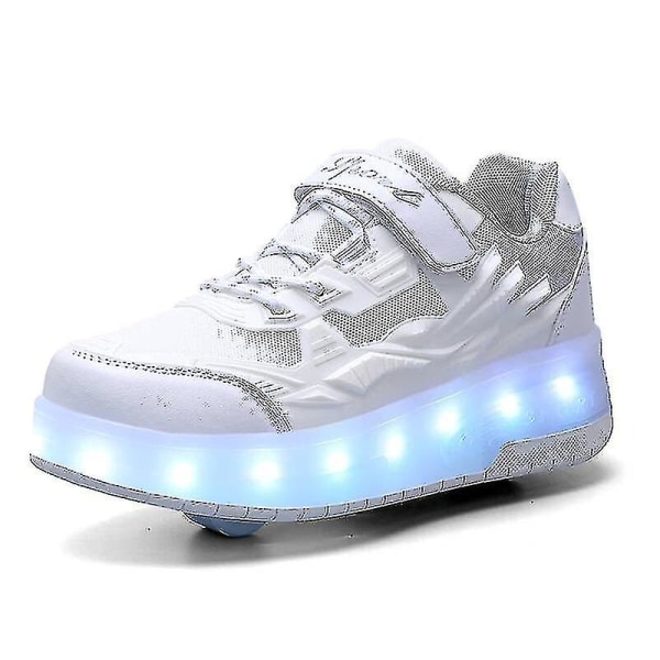 Childrens Sneakers Dubbelhjulsskor Led Light Skor Q7-yky White 30