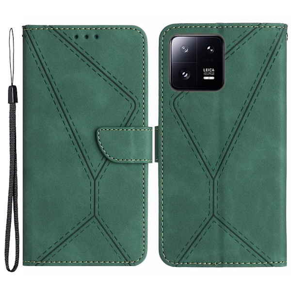 Skin-touch- case för Xiaomi 13 Pro 5G PU Läder Flip Cover Anti-Drop plånbok telefonskal med rem Green