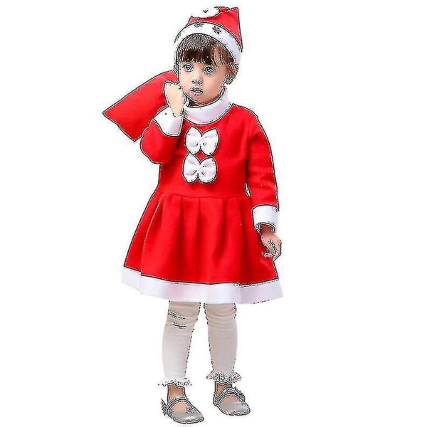 Juldräkt för barn tomteklänning för barn med tomteluva 10cm Girls